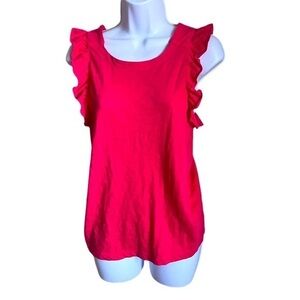 LOFT Bright pink ruffle sleeveless top